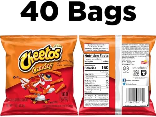 Cheetos Crunchy Cheese Flavored Snacks, Gluten Free, 1 Ounce Single Serve Bags (Pack of 40)