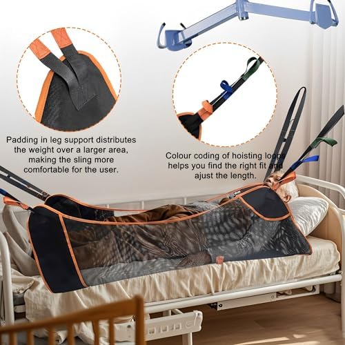 MDSTOP Universal Full Body Patient Lift Sling, Transfer Sling for Elderly & Disabled with Padded, Patient Aid Lift Medical Sling for Shower Bath, Transfer, Positioning and Lifting (Black, L)