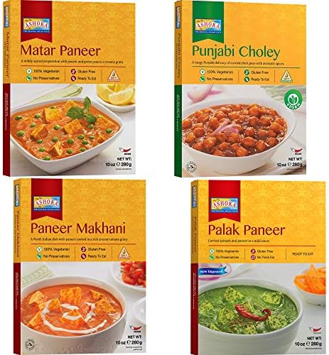 Ashoka - Paneer Combo (Matar Paneer, Paneer Makhani, Punjabi Choley, Palak Paneer), 4 PACK, Ready to Eat Meals