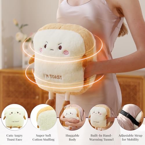 Cute Heating Pad for Period Cramps Menstrual Pain Relief, Soft Cuddly Large 14" Hot Plush Toast USB Electric Heat Pads, Back & Lumbar Pain Relief Pillow Stuffed Animals Gifts for Women Teen Girls