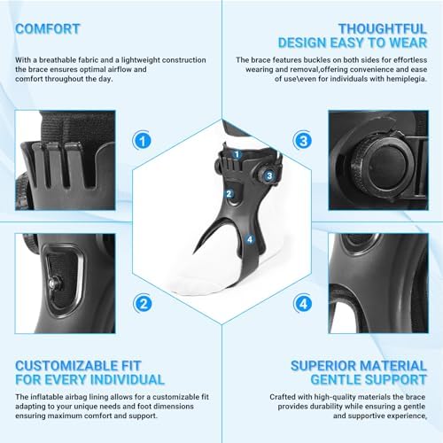 AFO Foot Drop Brace,Medical Ankle Foot Orthosis for Hemiplegia Stroke Varus Walking Support Shoes,Ankle Brace Stabilizer with Inflatable Airbag (Left, Medium)
