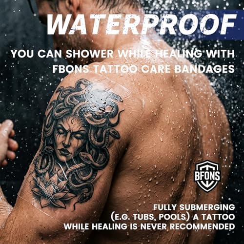 BFONS Tattoo Aftercare Waterproof Bandages 6 in x 4.4 yd Tattoo Cover Up Tape, Tattoo Supplies Second Skin Bandage Flat Roll Transparent Film Wound Healing Protective Clear Sterile and Safe Bandages