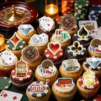 70PCS Edible Casino Cupcake Toppers Wafer Paper Las Vegas Casino Night Cake Decorations Edible Poker Game Cupcake Toppers for Casino Theme Birthday Party Decoration