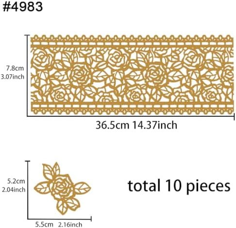 Large Pre-Made Ready to Use Edible Cake Lace Rose Blossom Golden 14-inch 10-piece Set