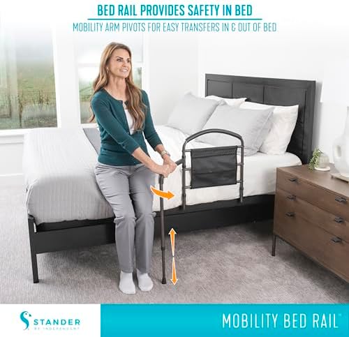 Stander Mobility Rail, Bedside Railing and Assist Bar with Swing-Out Safety Handle for Adults, Seniors, and Elderly, Guardrail with Organizer Pouch, ASTM Safety Approved Bedrail