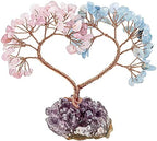 Nupuyai Love Heart Crystal Stones Money Tree with Amethyst Base for Home/Office Decor Healing Tumbled Stones Bonsai Tree for Lucky/Wealth/Fengshui