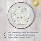 PAW - 100 Pack Floral Cocktail Napkins 5'' x 5'', Disposable Beverage Napkins with Golden Eucalyptus Motive, Floral Towels for Wedding, Birthday, Bridal Party, Decoupage, Decorative Supplies