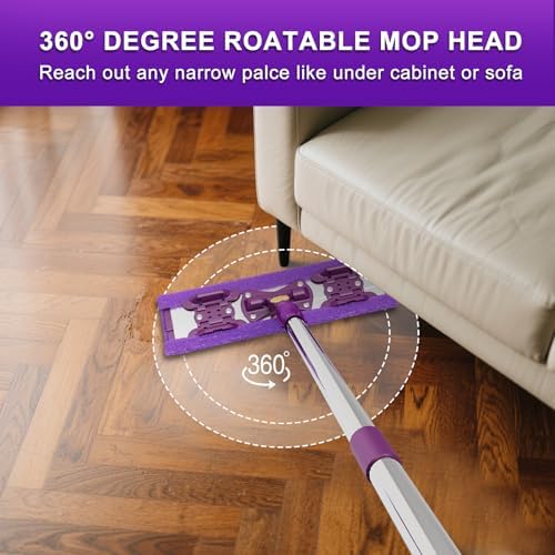 ITTAR Microfiber Floor Mop with 5 Reusable Cloth Pads, Professional Dust Mops with 57" Stainsless Steel Telescopic Handle, Wet Dry Flat Mop for Cleaning Hardwood Floor, Laminate, Tile, Vinyl, Pet Hair