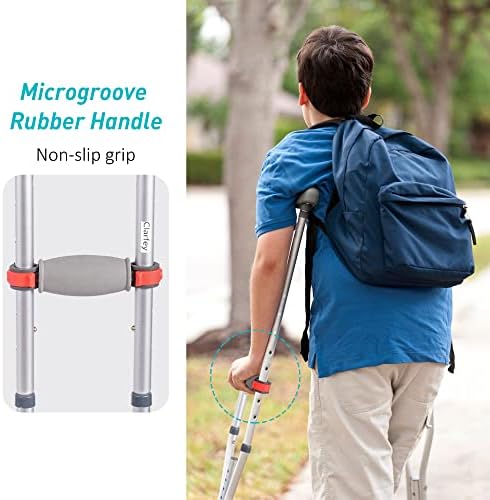 1 Pair Folding Aluminum Underarm Crutches for Adults and Teenager, 8 Adjustable Height for 4'7" to 6'7", 300 LBS Capacity Lightweight Adjustable Crutches with Underarm Pads, Great for Travel or Work