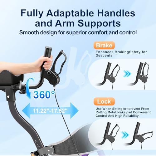 Heavy Duty Upright Rollator Walker for Seniors with Seat, 450lb Capacity, 8" All-Terrain Wheels, 6 Height Adjustments, Padded Seat & Backrest, Easy Assembly, Foldable Design, Purple