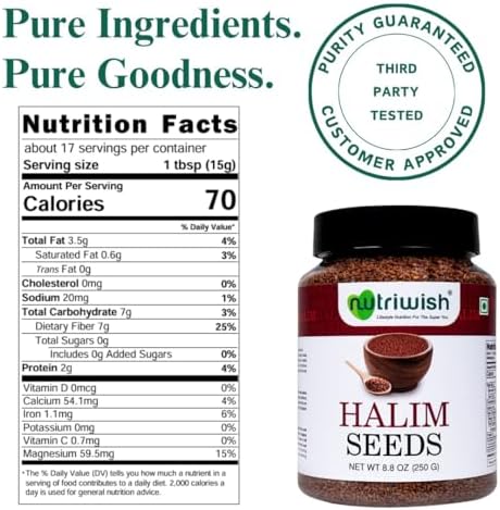 Nutriwish Halim Seeds (Aliv/Garden Cress Seeds), 250 g | Nutrient-Rich Superfood Seeds for Eating | Perfect for Salads, Soups, Smoothies, Baking, Protein Snacks & Everyday Wellness Nutrition