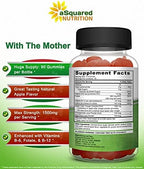 aSquared Nutrition Apple Cider Vinegar Gummies - 1500mg Per Serving - with The Mother - 90 ACV Gummies w/Vitamin B6 & B12, Folic Acid - Vegan Gummy Supplement Alternative to Capsules Pills & Drink