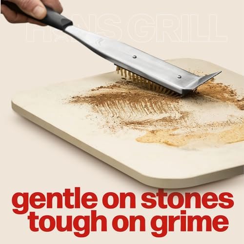 Hans Grill 2-in-1 Pizza Oven Brush & Scraper | Dual-Purpose Pizza Stone Brush Scraper with Stainless Steel Head | Outdoor Oven Cleaning Accessories, Stone Cleaner, Essential Cooking Tools.