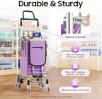 Stair Climbing Shopping Cart with Detachable Waterproof Liner – 20.5"×15"×36.2" Lightweight Rollator with 360° Swivel Wheels, Dual Handles for Grocery, Camping, Transport