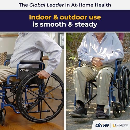 Drive Medical Blue Streak Lightweight Wheelchair - Portable Folding Mobility Aid - Swing-Away Footrests - Desk Arms - Durable Steel Frame - Easy Transport & Storage - 20-Inch Seat