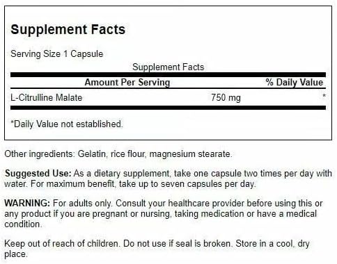 Swanson L-Citrulline Malate - Amino Acid Supplement Promoting Energy Production & Healthy Blood Circulation - Natural Formula Supporting Overall Wellness - (60 Capsules, 750mg Each) (3 Pack)