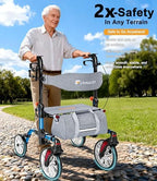 Lightweight Rollator Walker with Seat for Seniors,Foldable Rolling Walker with 4 Wheels and Brakes, All Terrain 360° Front Wheel Mobility Aid with 8” Puncture-Proof Tires, 300 lbs Capacity
