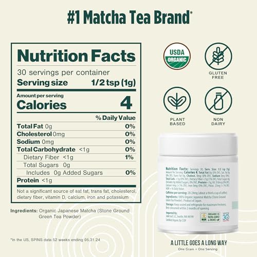 Jade Leaf Matcha Organic Ceremonial Grade Matcha Green Tea Powder - Barista Blend - 100% Pure Japanese First Harvest Green Tea for Lattes from Uji and Kagoshima, 30g / 1.06 Ounce (Pack of 1)