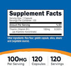Nutricost Vitamin B1 (Thiamine) 100mg, 120 Capsules - Gluten Free and Non-GMO