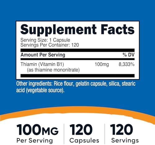 Nutricost Vitamin B1 (Thiamine) 100mg, 120 Capsules - Gluten Free and Non-GMO