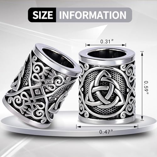 Yahpetes Norse Viking Rune Beads 2 Pcs Hair Beard Pendants Antique 0.59"X0.47" Norse Rings Silver Metal Clips Cuffs Rings Vikings Jewelry for Hair Decoration
