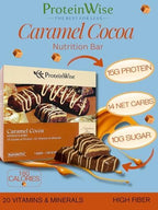 PROTEINWISE Nutrition Bar, High Protein, Vitamins and Minerals, Weight Loss Friendly Healthy Snack, 7/Box (Caramel Cocoa)