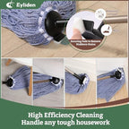Eyliden String Mop, Cotton Mop with Wet & Dry Non-Touch Replacement, 2 Reusable Heads, 4 Scouring Pads, Adjustable Handle, Home Commercial Floor Cleaning Tools for Tile, Wood, Concrete Surfaces (Blue)