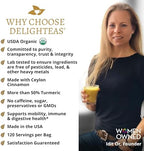 DelighTeas Organic Golden Milk Powder with Turmeric, Ginger, Ceylon Cinnamon | Ayurvedic Spices for Golden Turmeric Latte | Unsweetened, Vegan, Non-GMO, Keto | 120 Servings, 5 oz.
