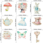 Ephlyn 63Pcs Edible Wonderland Cupcake Toppers Tea Party Cake Decorations Edible Butterfly Flower Bowl Key Clock Eat Me Cupcake Picks for Tea Party Baby Shower Birthday Party Supplies Multi 1