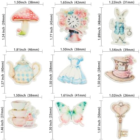 Ephlyn 63Pcs Edible Wonderland Cupcake Toppers Tea Party Cake Decorations Edible Butterfly Flower Bowl Key Clock Eat Me Cupcake Picks for Tea Party Baby Shower Birthday Party Supplies Multi 1