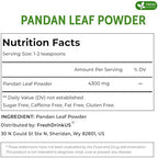 FRESHDRINKUS, Premium 4.5oz Pandan Leaf Powder, 100% Natural and Pure from Pandan Dried Leaves, Emerald Pandan Leaf Powder, Green Food Coloring Powder, No Additives, No Gluten, Vegan.