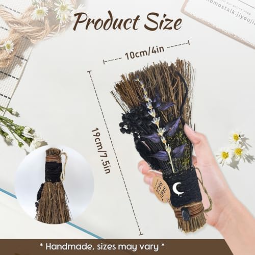 Cinnamon Broom 7.5 Inch Handmade Witch Broom for Altar Mini Cinnamon Broomstick Scented Natural Herbal Protection Magic Witchcraft Supplies for Halloween Wiccan Décor Witchy Gifts (Black)