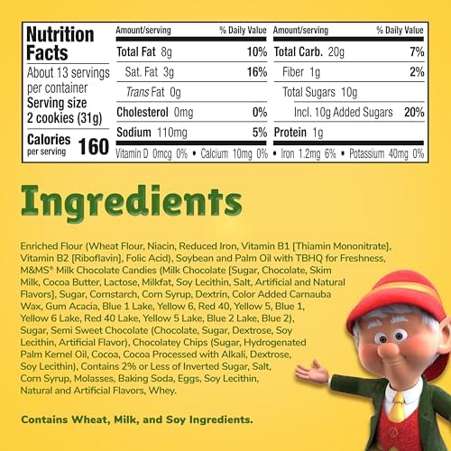 Keebler Chips Deluxe Cookies Made with M&M’s, Chocolate Chip Cookies Made with M&M’s, Family Size, 14.6 oz