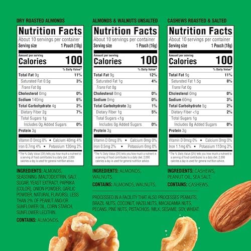 Emerald Nuts Mixed Nuts Variety Pack 18ct (1-Pack) , 100-Calorie Individual Packs , Features Dry Roasted Almonds, Natural Almonds & Walnuts, and Roasted & Salted Cashews