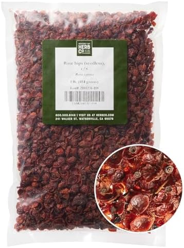 Rose Hips Seedless Cut & Sifted, by Herb Co, Rosa Canina, From Chile, Kosher, for Herbal Tea Blends & Potpourri, 1 lb