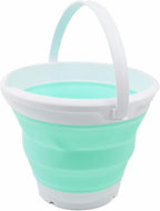 SAMMART 5.5L (1.4 Gallon) Collapsible Plastic Bucket - Foldable Round Tub - Portable Fishing Water Pail - Space Saving Outdoor Waterpot. (White/Light Green, 1)
