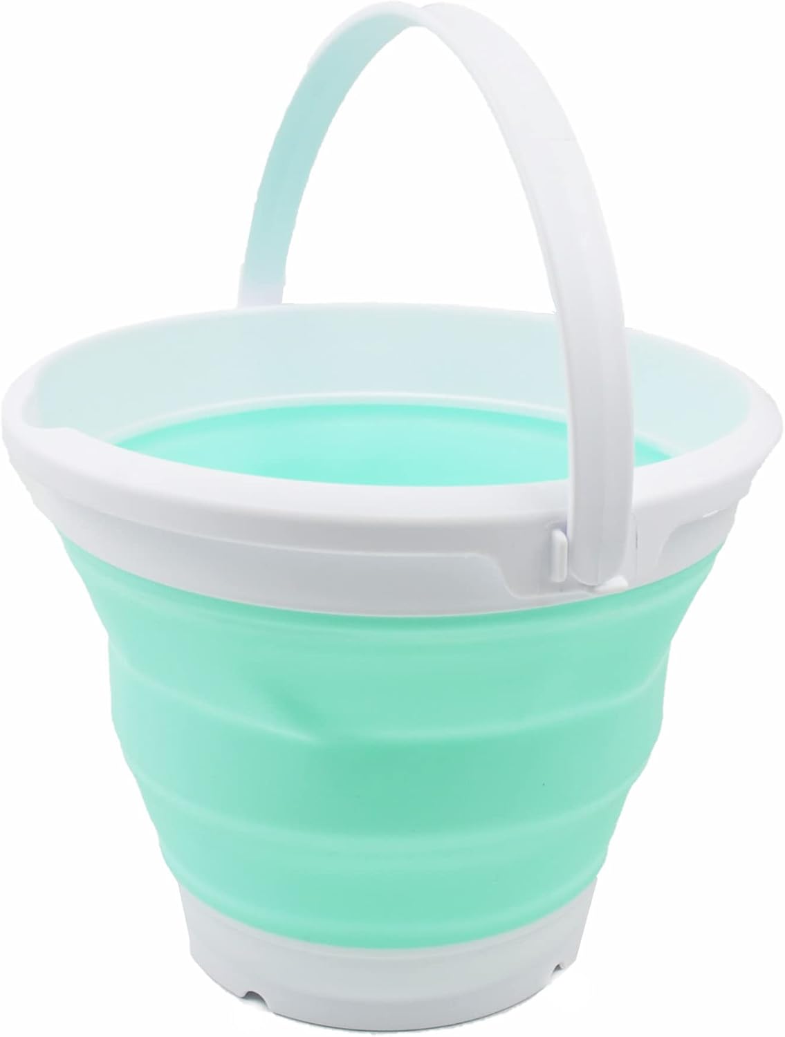 SAMMART 5.5L (1.4 Gallon) Collapsible Plastic Bucket - Foldable Round Tub - Portable Fishing Water Pail - Space Saving Outdoor Waterpot. (White/Light Green, 1)