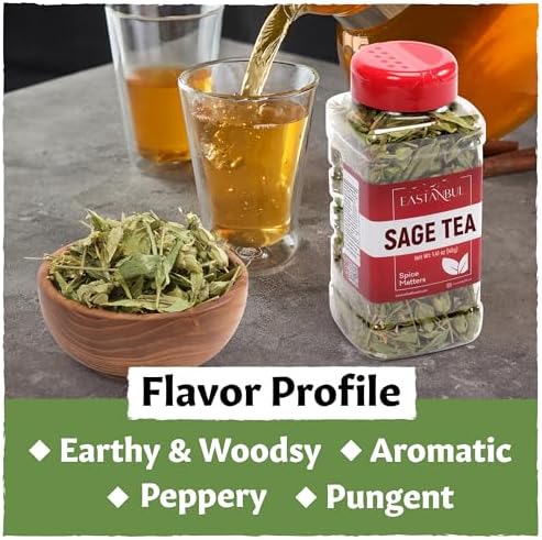 Eastanbul Sage Leaves, 1.41oz, Dried Sage Leaf, Salvia Tea, Loose Leaf Herbal Tea, Te de Salvia, Perfect for Cooking, Caffeine-Free, Natural, Vegan, Gluten Free, Non GMO