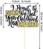 1 PCS Happy 18th Birthday Cake Topper Black Gold Glitter I Regret to Inform You That Your Childhood Has Expired Cake Pick for Funny 18th You are an Adult Birthday Party Cake Decorations Supplies