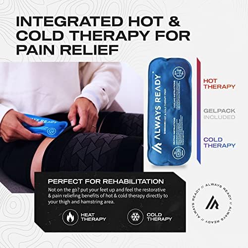 Always Ready, Thigh Compression Support Sleeve (2 Per Pack) with Hot & Cold Gel Pack for Hamstring & Quadricep Muscle Strains & Injury, Men & Women, Two Adjustable Compression Straps, Non-Slip (XL)