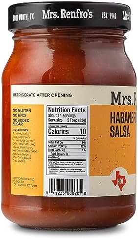 Mrs. Renfro's Habanero Salsa | Gluten Free, No Added Sugar, No HFCS, 16-oz Jar (Pack of 4)