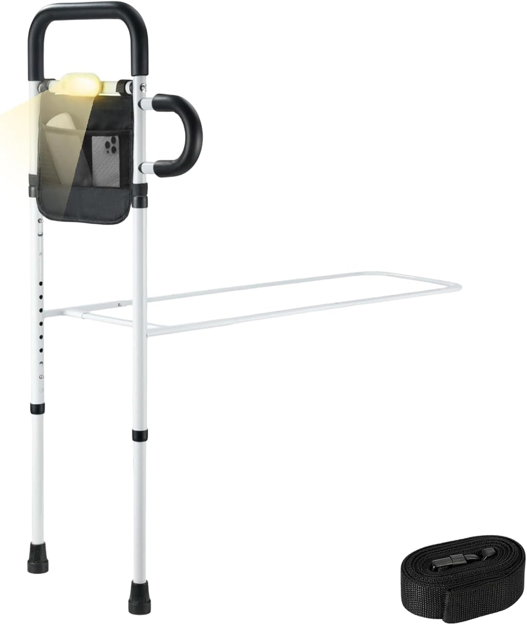 Bed Rails for Elderly Adults Safety - Medical Bedside Assist Rail with Motion Sensor LED Light & Pouch - Adjustable Bed Cane Dual Side Grab Bar Handrails for Seniors Fits Twin Full Queen King