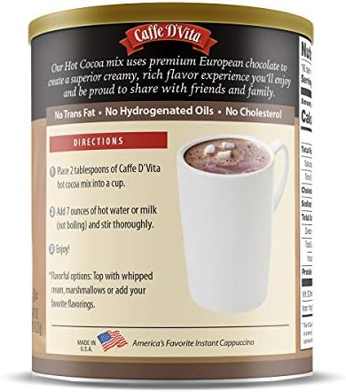Caffe D'Vita Hot Cocoa Mix - Hot Chocolate Mix, Gluten Free, Low Fat, No Cholesterol, No Hydrogenated Oils, No Trans Fat, Kosher, Hot Cocoa Powder Mix Bulk 1 lb. can (16 oz.)