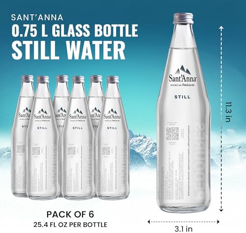 Sant'Anna Still Mineral Water, 25.4 Fl Oz (6-Pack) | Pure French Pyrenees Mountain-Fresh Drinking Water | Natural Functional Drink | Sodium-Free Mineral in Glass Bottles