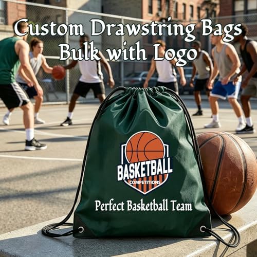 Custom Drawstring Bags 10/50/100/200 Pack, Personalized String Bags Bulk with Logo, Great for Gym Travel Events
