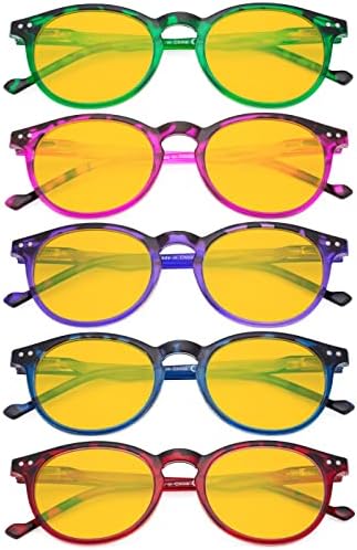 Eyekepper 5 Pack Fashionable Blue Light Filter Glasses Women - Anti Digital Glare Oval Round Computer Reading Glasses Amber Tinted +1.75
