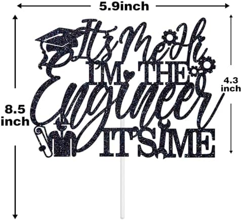 Congrats Engineer Cake Topper - Future Engineer - Class of 2025 College Engineering Graduate Party Decoration Supplies, Black Glitter