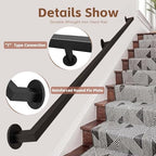 30-600cm Metal Staircase Handrail, Non-Slip Bar Foot Rail Indoor Outdoor Stairs Banister Railing Support Rod with Wrought Iron Brackets and Screws, Wall Support Hand Railings(9.2 FT)