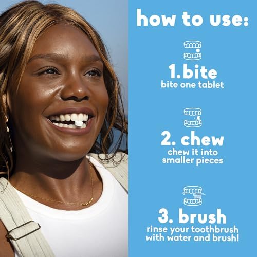 The Humble Co Chewable Toothpaste Tablets with Fluoride, Mint - Bite, Chew, Brush - Zero Water & Plastic Free Toothpaste Tabs - Travel-Friendly & Waste-Free Dental Oral Care Hygiene - 180 Count