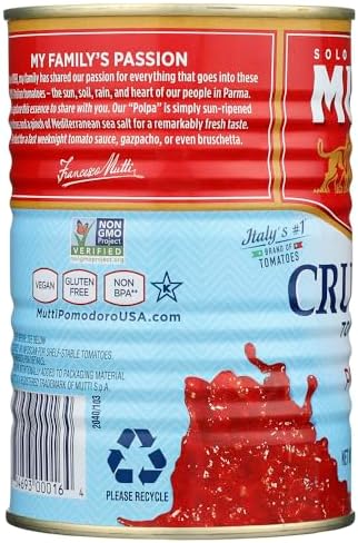 Mutti Crushed Tomatoes (Polpa), 14 oz. | 6 Pack | Italy’s #1 Brand of Tomatoes | Fresh Taste for Cooking | Canned Tomatoes | Vegan Friendly & Gluten Free | No Additives or Preservatives